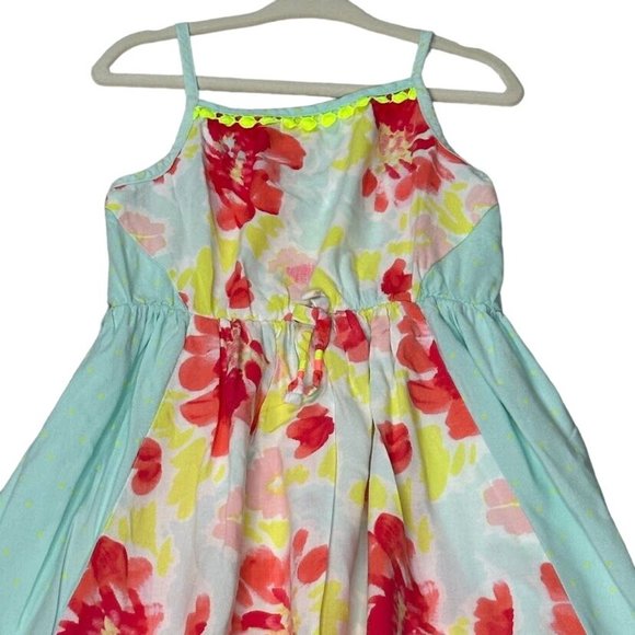 Cat & Jack Dress Kids XS 4/5 Rayon Blue Yellow Flowers Ruffles A line - Picture 6 of 16